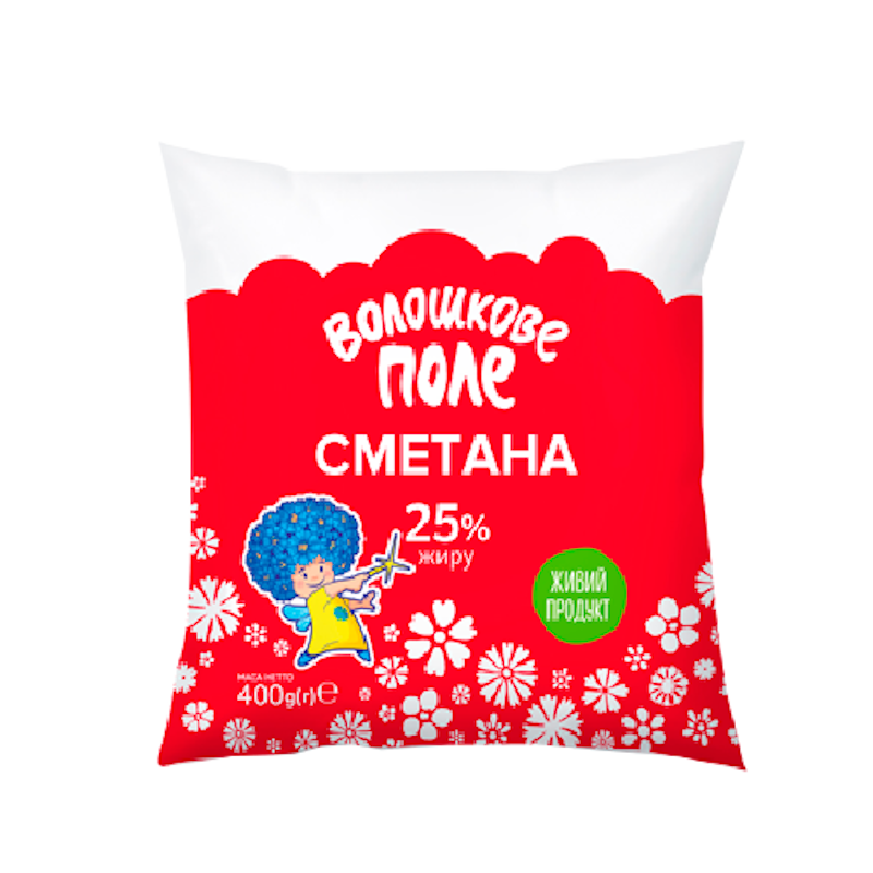 Сметана 25%, 400г, плівка ВОЛОШКОВЕ ПОЛЕ